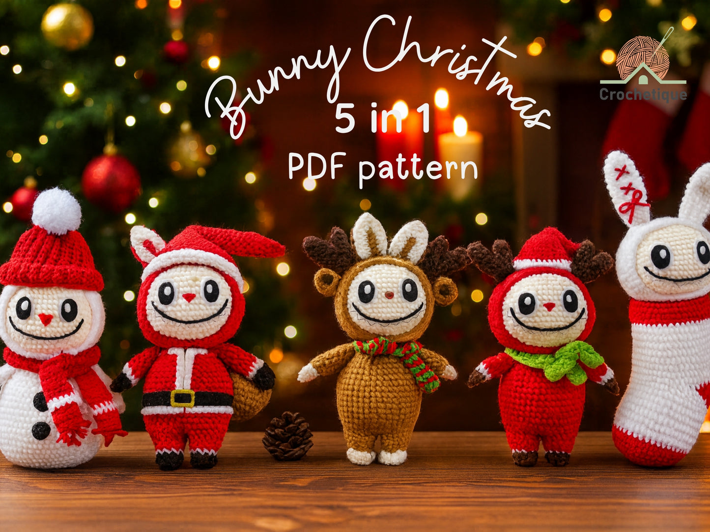 Bunny Christmas Crochet Pattern, 5 in 1 Christmas Amigurumi Rabbit
