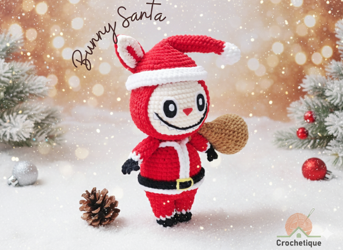Santa Bunny Crochet Pattern, Christmas Amigurumi Bunny Crochet