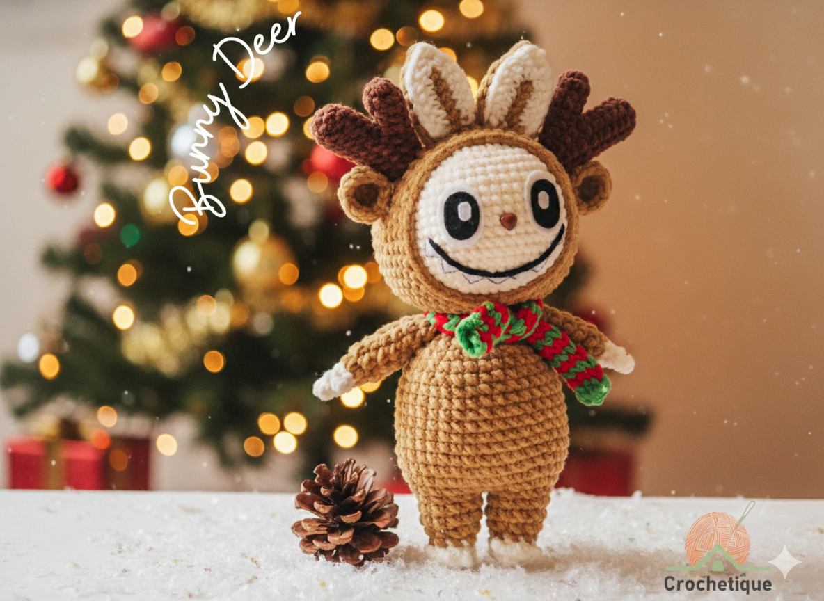 Bunny Deer Christmas Crochet Pattern, Cute Christmas Holiday Crochet