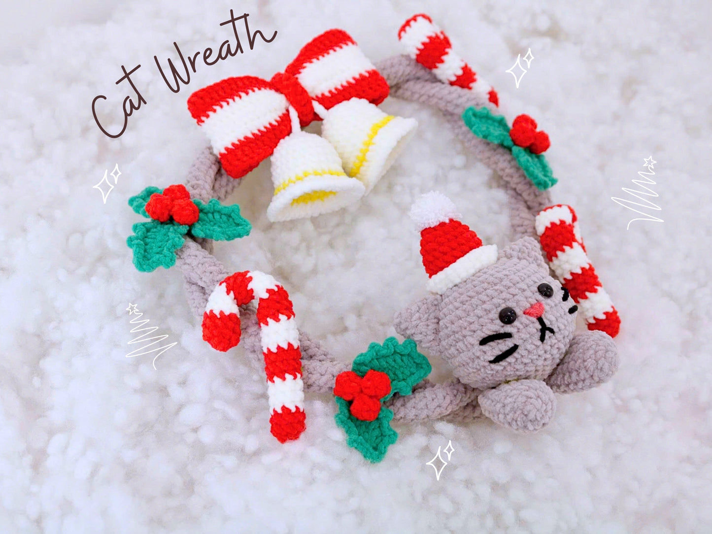 Crochet Cat Christmas Wreath, Festive Hanger Crochet Pattern