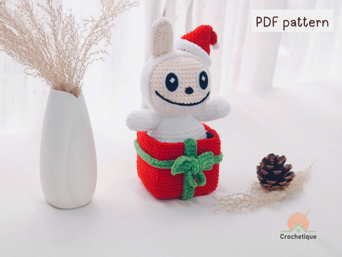 Christmas Bunny Gift Box Crochet Pattern, Cute Holiday Rabbit Crochet