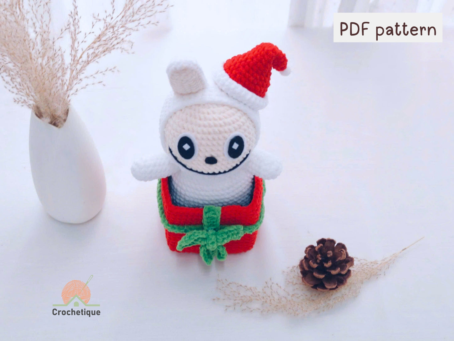 Christmas Bunny Gift Box Crochet Pattern, Cute Holiday Rabbit Crochet