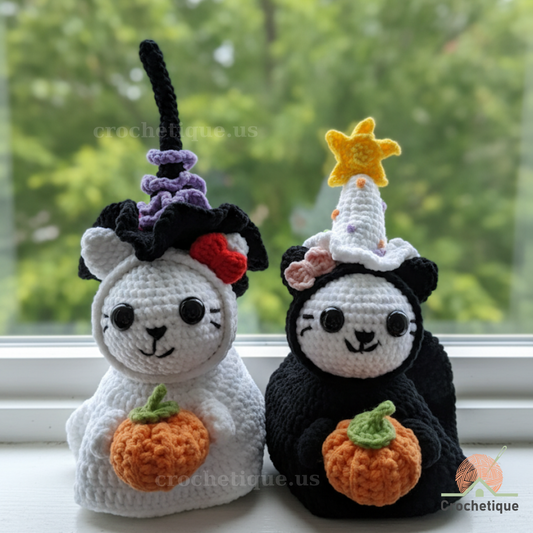 Spooky Witch Cat Crochet Patterns, 2 in 1 Halloween Cat Crochet Pattern