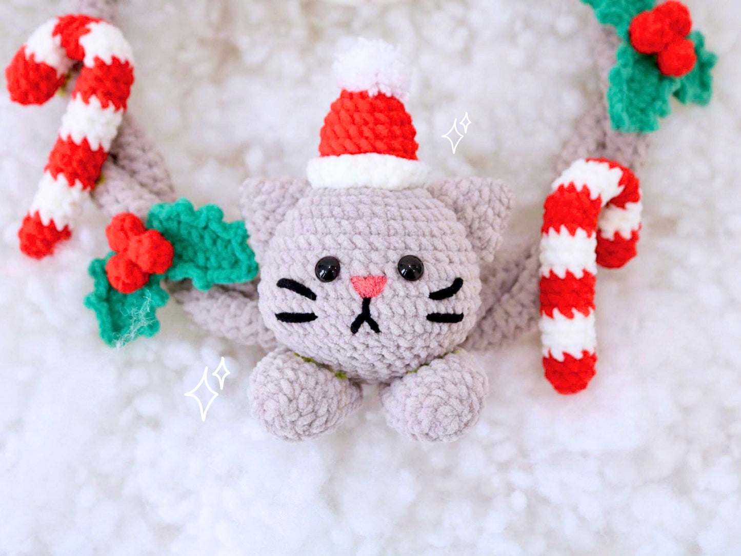 Crochet Cat Christmas Wreath, Festive Hanger Crochet Pattern