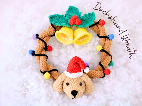 Crochet Dachshund Christmas Wreath, Festive Hanger Crochet Pattern