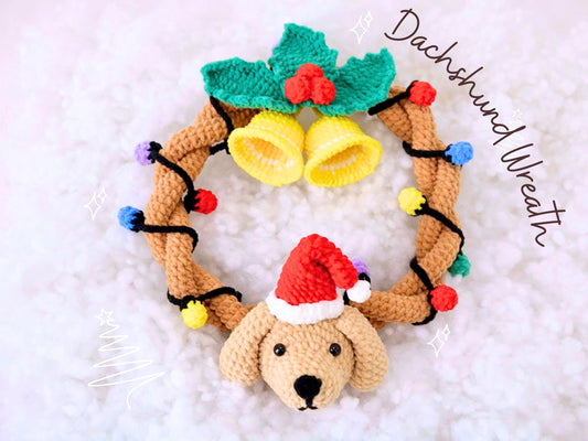 Crochet Dachshund Christmas Wreath, Festive Hanger Crochet Pattern