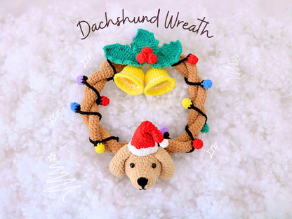 Crochet Dachshund Christmas Wreath, Festive Hanger Crochet Pattern