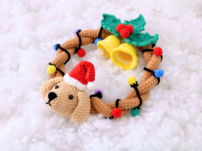 Crochet Dachshund Christmas Wreath, Festive Hanger Crochet Pattern