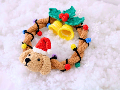 Crochet Dachshund Christmas Wreath, Festive Hanger Crochet Pattern