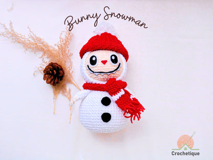 Bunny Snowman Crochet Pattern, Cute Christmas Amigurumi Crochet