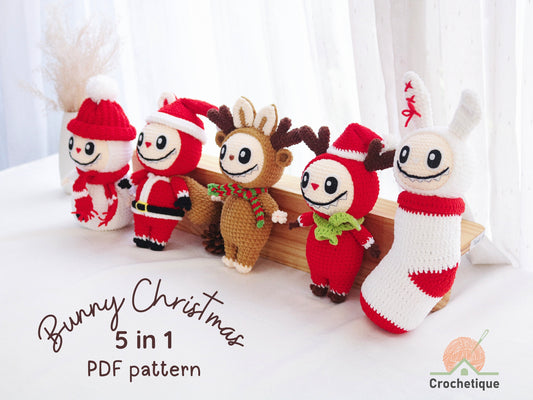Bunny Christmas Crochet Pattern, 5 in 1 Christmas Amigurumi Rabbit