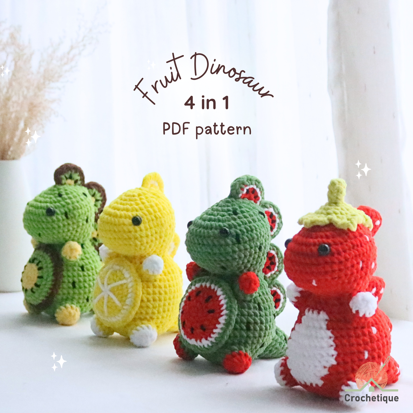 Fruit Dinosaur Crochet Pattern 4 in 1 PDF