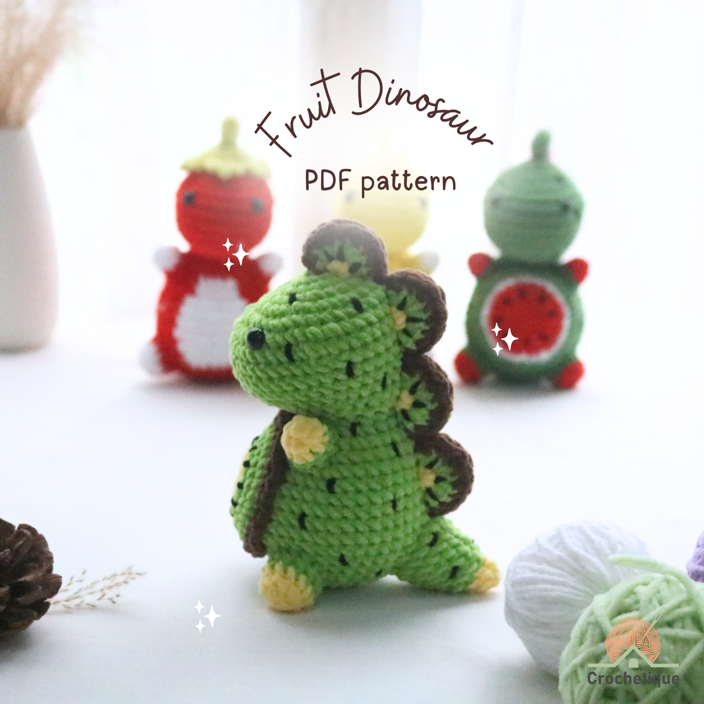 Fruit Dinosaur Crochet Pattern 4 in 1 PDF