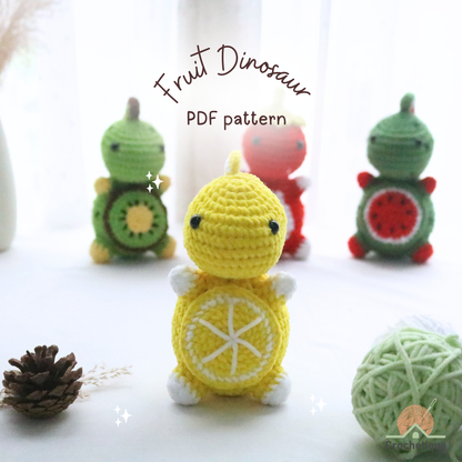Fruit Dinosaur Crochet Pattern 4 in 1 PDF