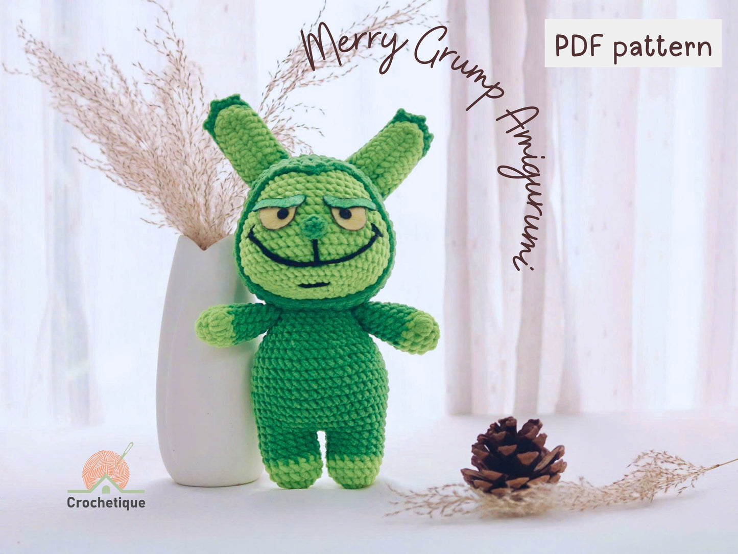 Green Christmas Bunny Crochet Pattern, Christmas Amigurumi Rabbit
