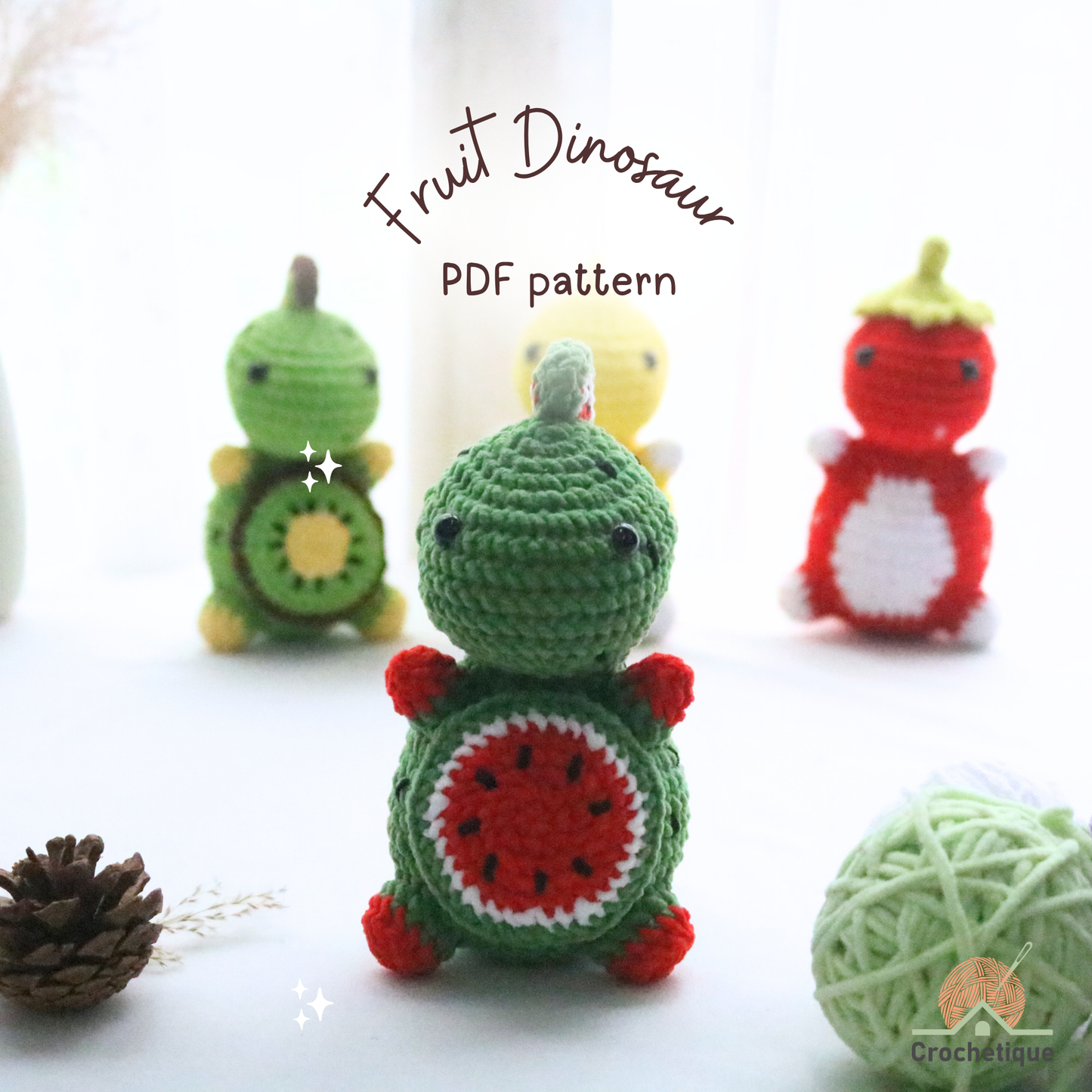 Fruit Dinosaur Crochet Pattern 4 in 1 PDF