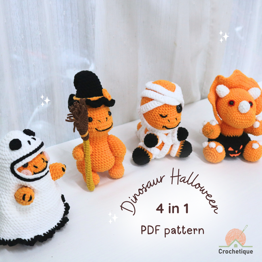 Dinosaur Halloween Crochet Pattern 4 in 1 PDF