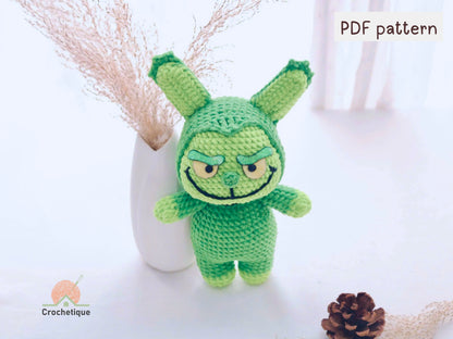 Green Christmas Bunny Crochet Pattern, Christmas Amigurumi Rabbit