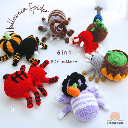 Halloween Spider Crochet Pattern 6 in 1 PDF