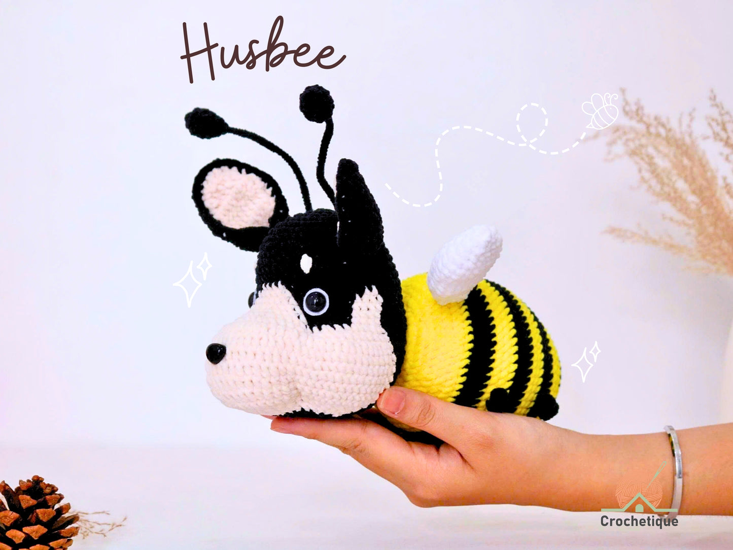 HusBee (Bee-Husky Mix) Crochet Pattern, Unique Animal Amigurumi Crochet