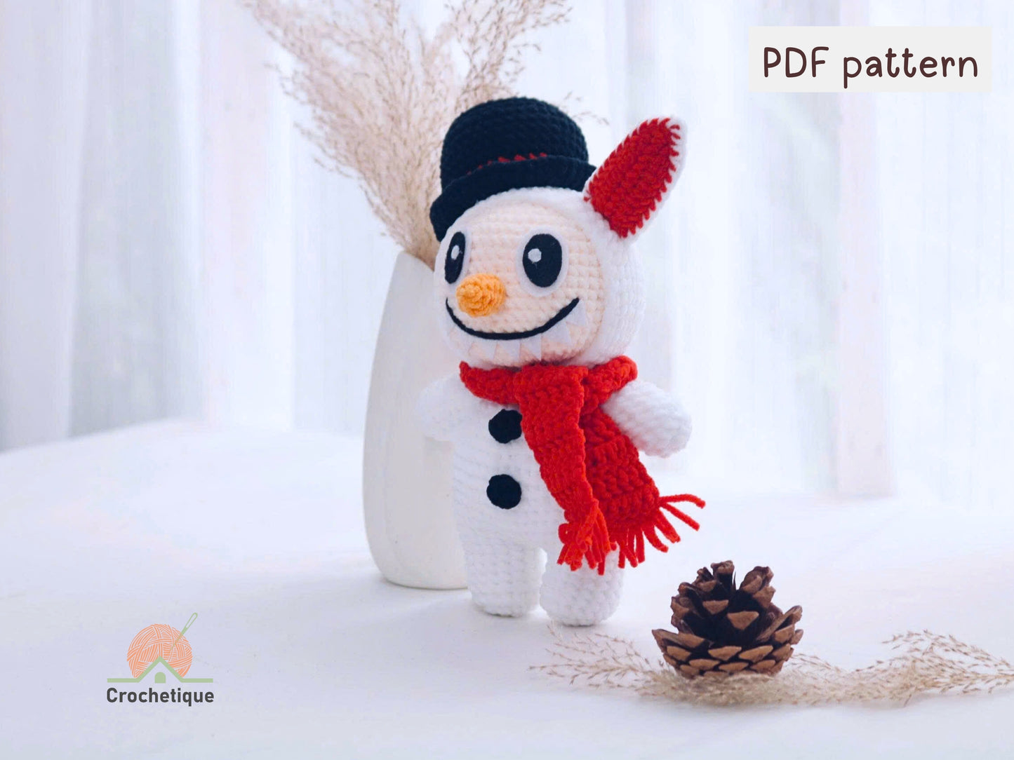 Smiling Snowman Bunny Crochet Pattern, Cute Crochet Amigurumi Bunny for Christmas