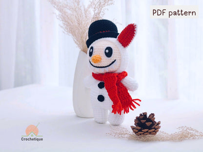 Smiling Snowman Bunny Crochet Pattern, Cute Crochet Amigurumi Bunny for Christmas