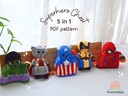Superhero Ghost Crochet Patterns, 5 in 1 Halloween Crochet Pattern