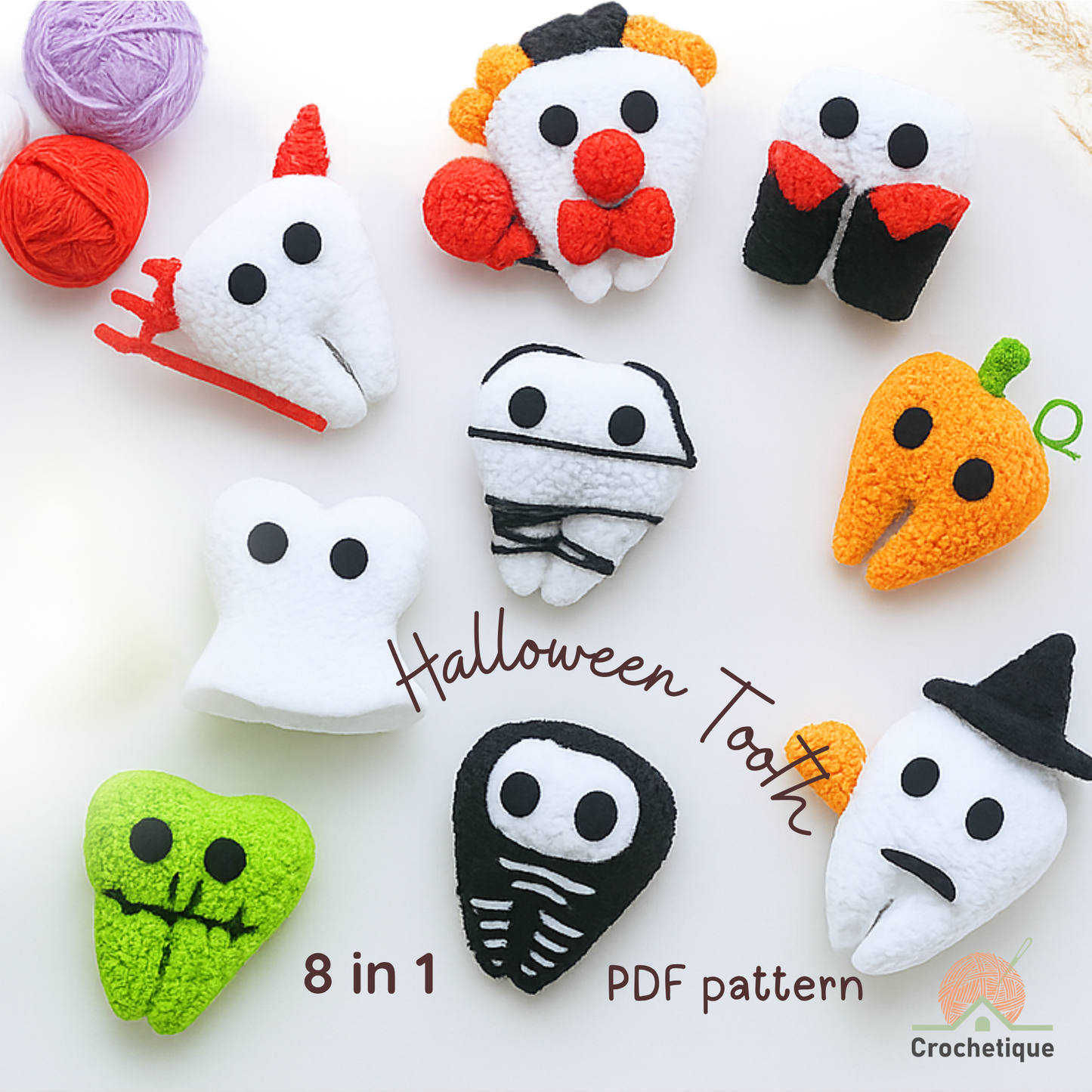 Halloween Tooth Crochet Pattern 8 in 1 PDF
