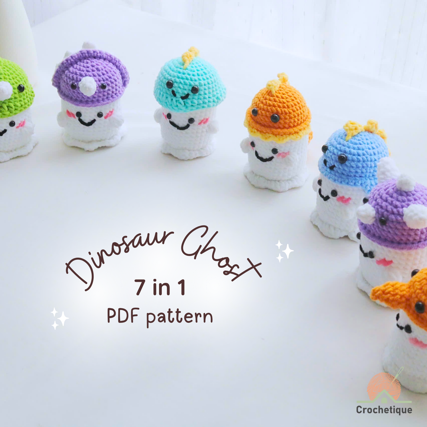 Dinosaur Ghost Crochet Pattern 7 in 1 PDF