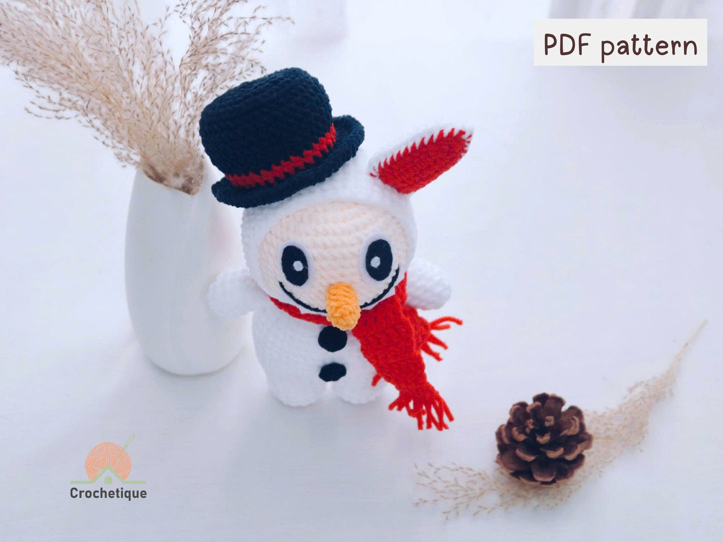 Smiling Snowman Bunny Crochet Pattern, Cute Crochet Amigurumi Bunny for Christmas