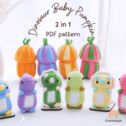 Dinosaur Baby Pumpkin Crochet Pattern 2 in 1 PDF