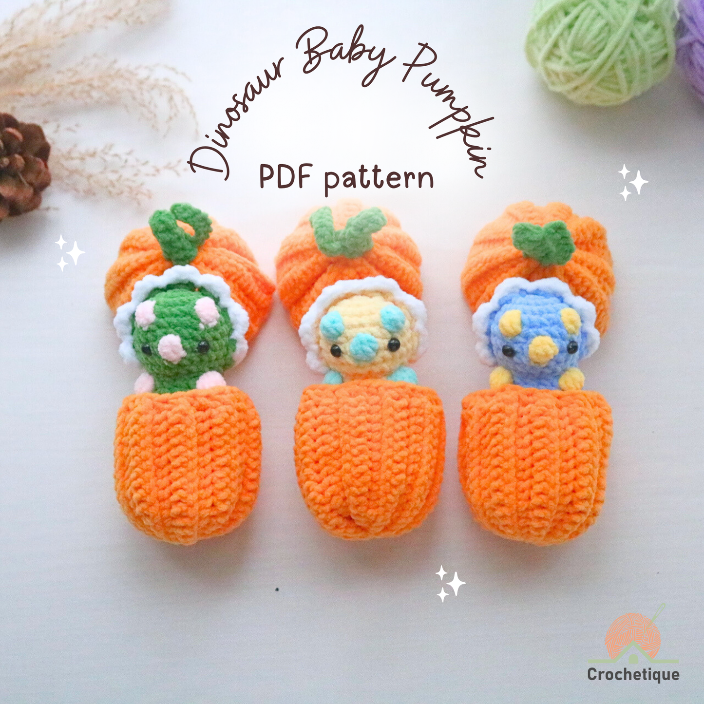 Dinosaur Baby Pumpkin Crochet Pattern 2 in 1 PDF