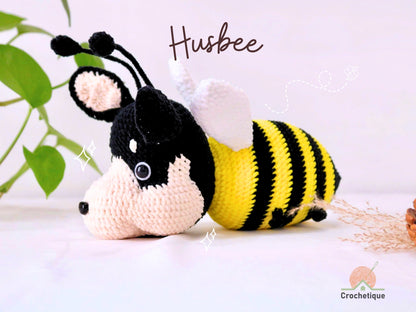 HusBee (Bee-Husky Mix) Crochet Pattern, Unique Animal Amigurumi Crochet