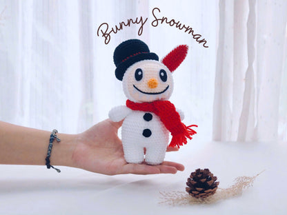 Smiling Snowman Bunny Crochet Pattern, Cute Crochet Amigurumi Bunny for Christmas