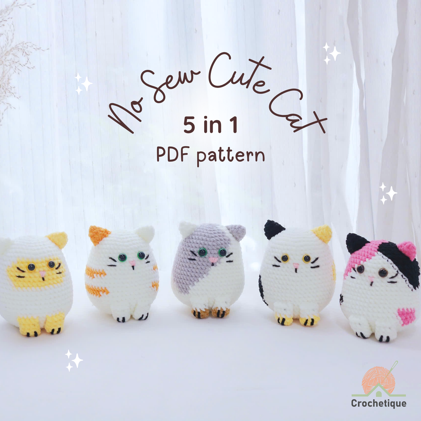 No Sew Cat Crochet Pattern 5 in 1 PDF