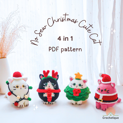 No Sew Christmas Cat Crochet Pattern 4 in 1 PDF