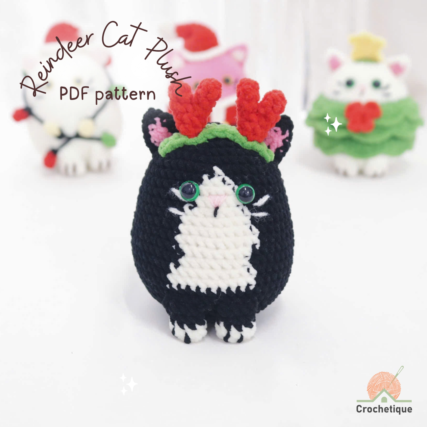 No Sew Christmas Cat Crochet Pattern 4 in 1 PDF