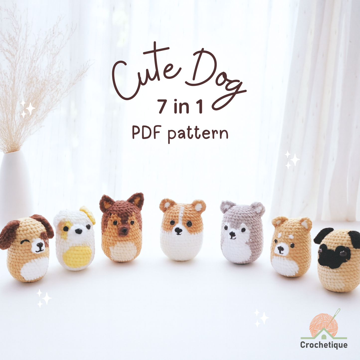 Cute Dog Crochet Pattern 7 in 1 PDF