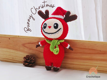 Santa Bunny – Reindeer Christmas Edition Crochet Pattern, Christmas Amigurumi Crochet Rabbit