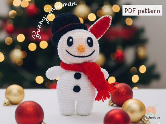 Smiling Snowman Bunny Crochet Pattern, Cute Crochet Amigurumi Bunny for Christmas
