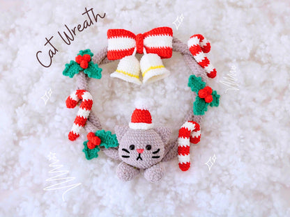 Crochet Cat Christmas Wreath, Festive Hanger Crochet Pattern