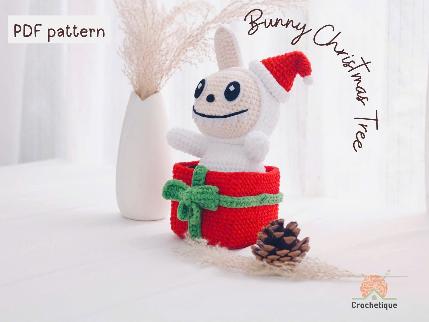 Christmas Bunny Gift Box Crochet Pattern, Cute Holiday Rabbit Crochet