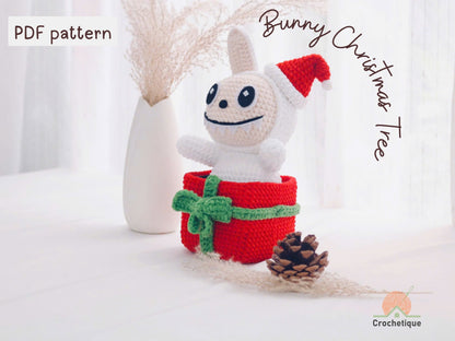 Christmas Bunny Gift Box Crochet Pattern, Cute Holiday Rabbit Crochet