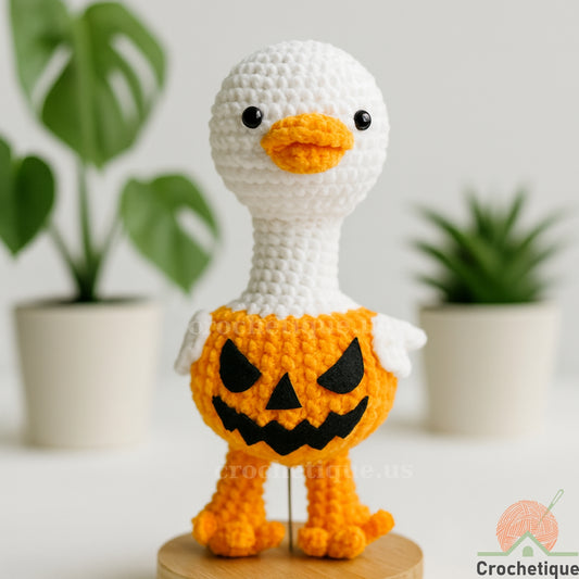 Goose in Pumpkin Costume Crochet Pattern, Funny Halloween Amigurumi Crochet