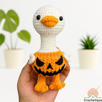 Goose in Pumpkin Costume Crochet Pattern, Funny Halloween Amigurumi Crochet