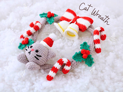 Crochet Cat Christmas Wreath, Festive Hanger Crochet Pattern