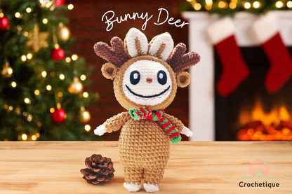 Bunny Deer Christmas Crochet Pattern, Cute Christmas Holiday Crochet