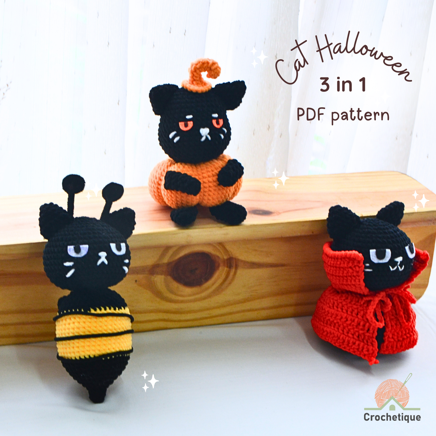 Halloween Cat Crochet Pattern Bundle 3 in 1 PDF