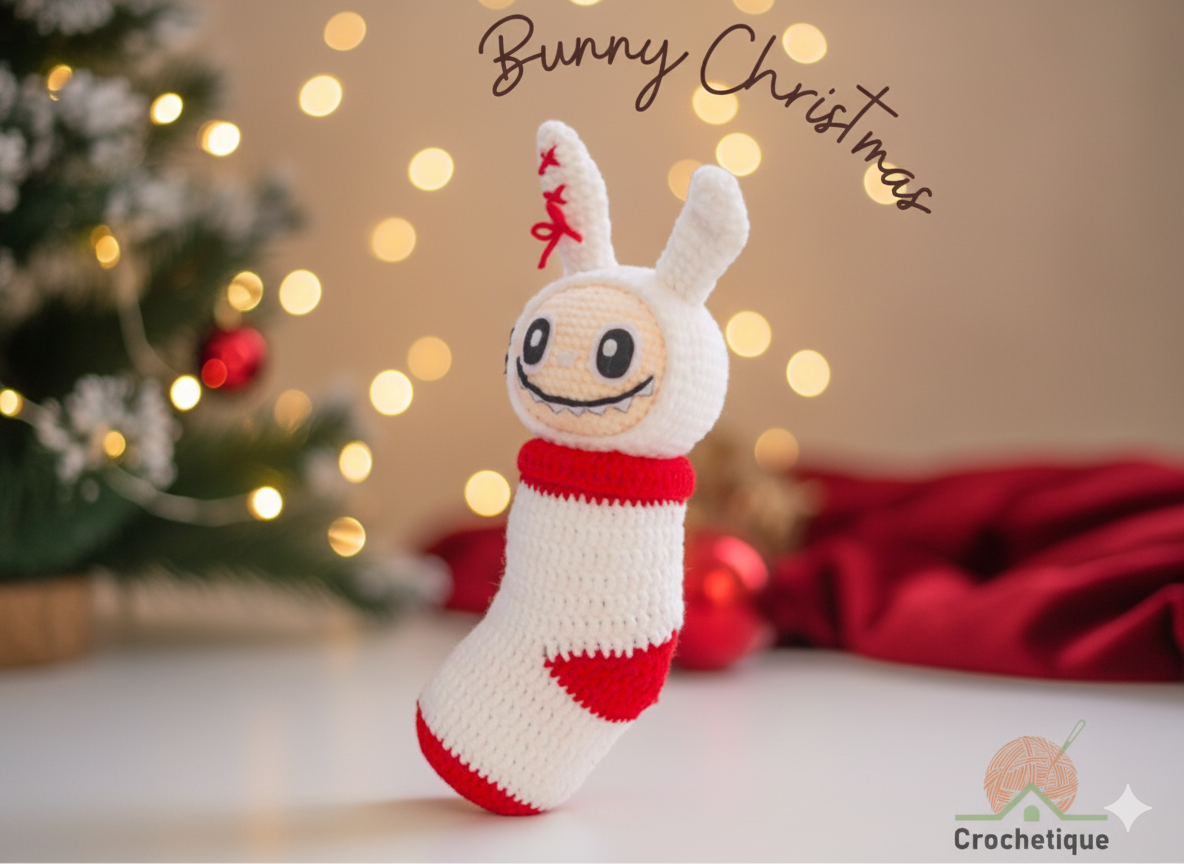 Bunny In Sock Crochet Pattern, Cute Christmas Amigurumi Bunny Crochet