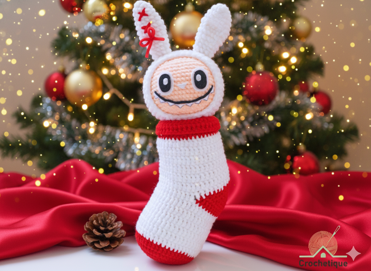 Bunny In Sock Crochet Pattern, Cute Christmas Amigurumi Bunny Crochet
